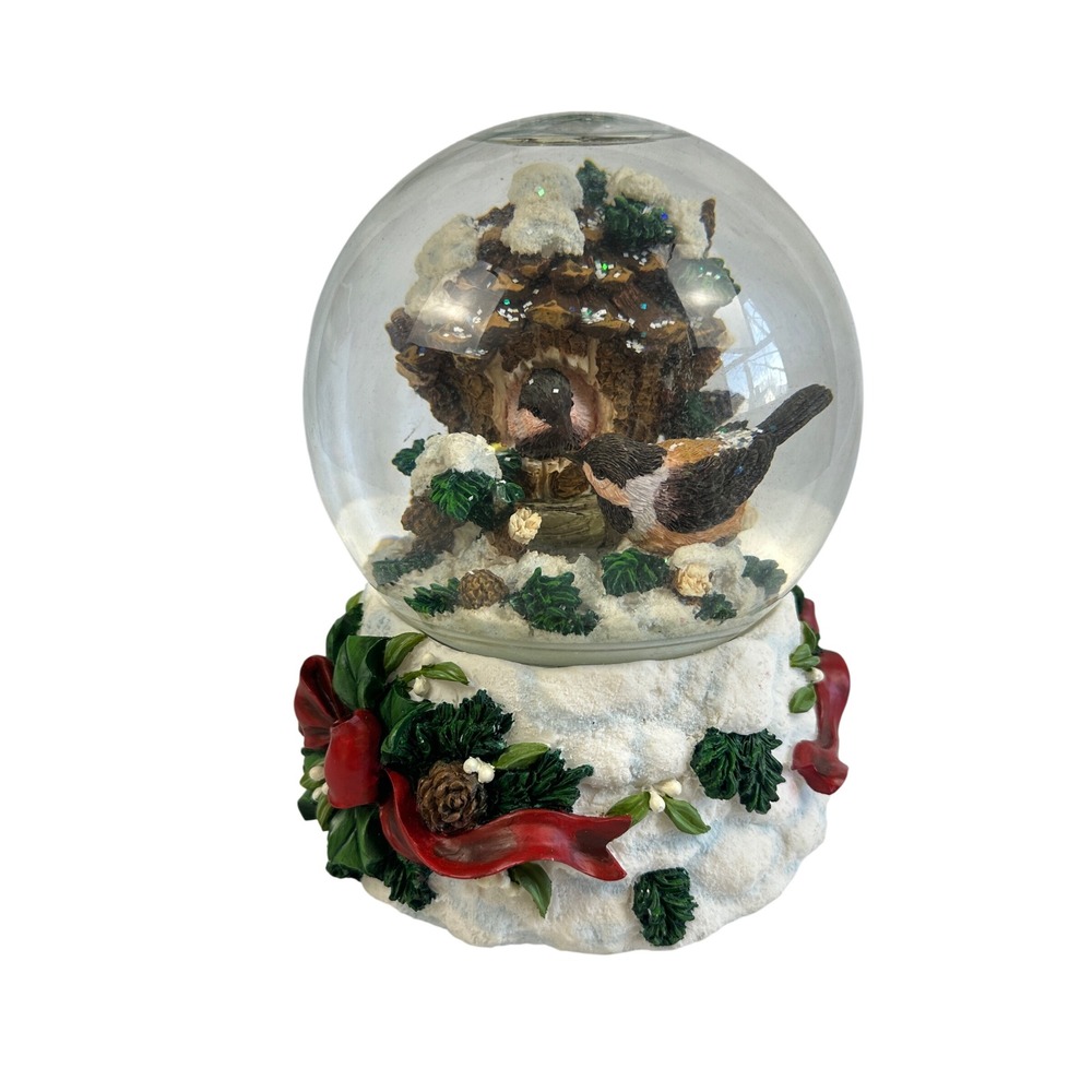 Musical Snow Globe Christmas Winter‎ Scene Birds Pine Cone Holiday Decor